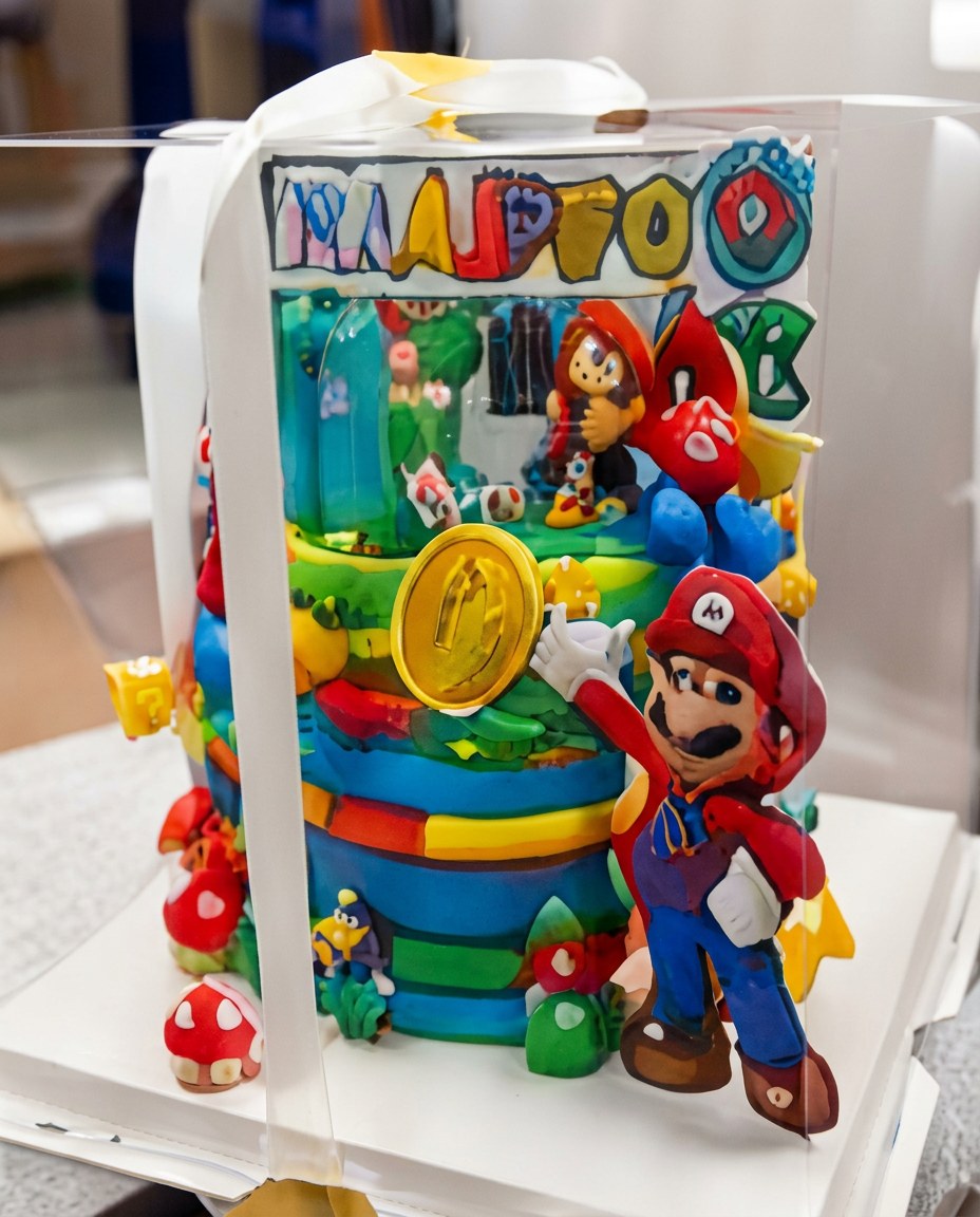 Super Mario themed tiered cake